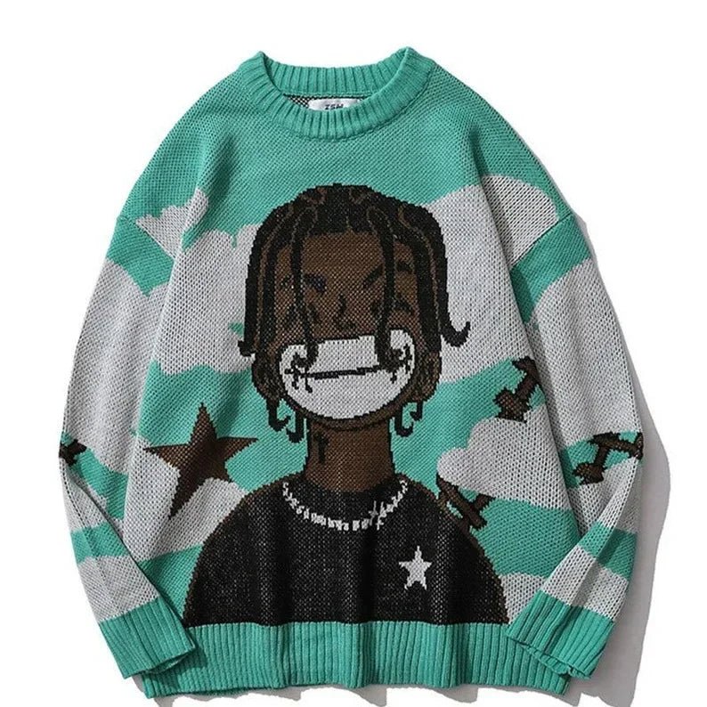 Van Gogh Graffiti Print Knitted Sweater – High Street Fashion - Homebound Essentials