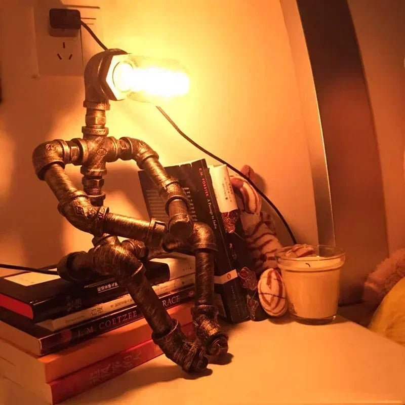 Vintage Steampunk Desk Lamp: Industrial Robot Pipe Light - Homebound Essentials
