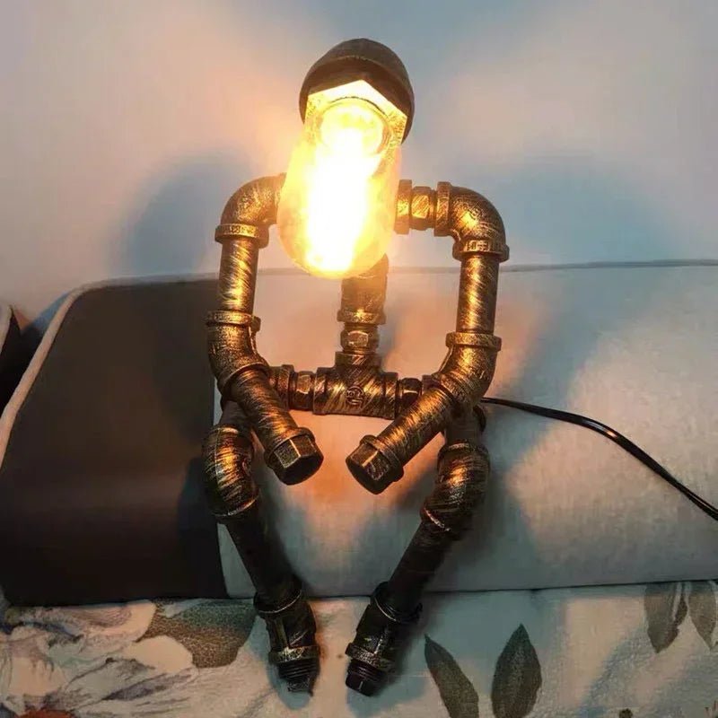 Vintage Steampunk Desk Lamp: Industrial Robot Pipe Light - Homebound Essentials